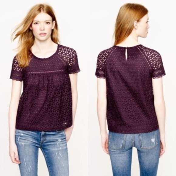 J. Crew Tops - J. Crew Eyelet purple Top size 00 (H6)